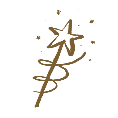 Hand-drawn star wand icon representing creative support and custom brand identity design services