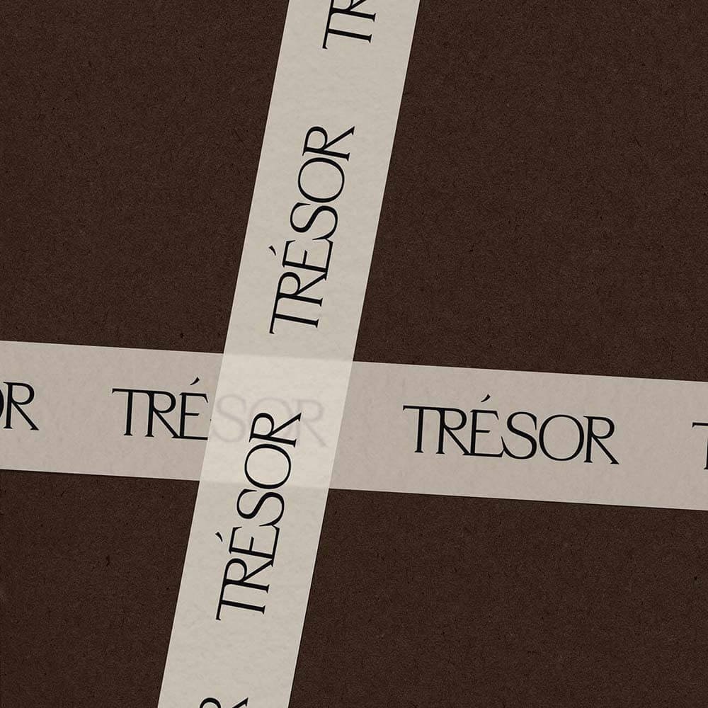 Brand identity and packaging design example with Trésor logo, by Derby graphic designer Rubie Jo Creative