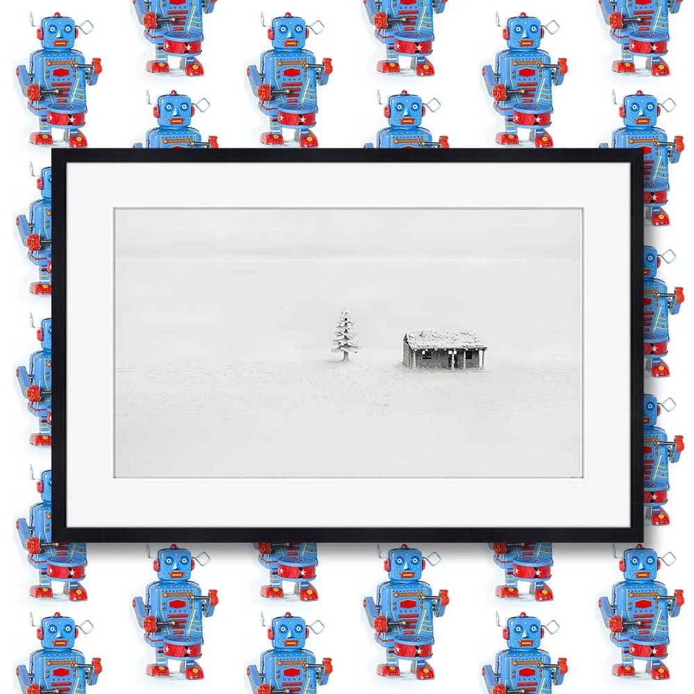 titre de l'image: ce qui aurait pu être ou est, reproduction sous cadre en bois noir avec passe-partout
