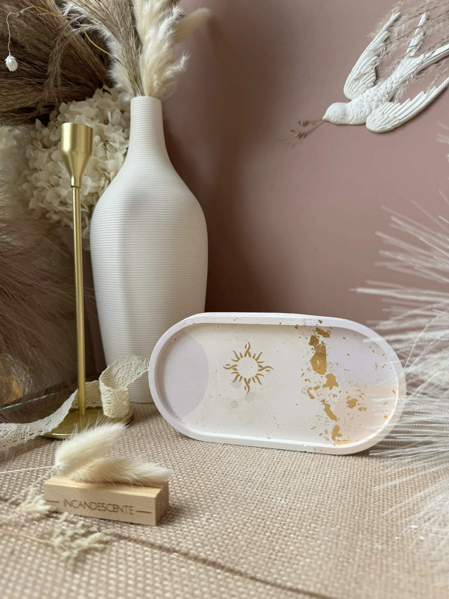 Plateau bi couleur ovale en plâtre à motif personnalisable