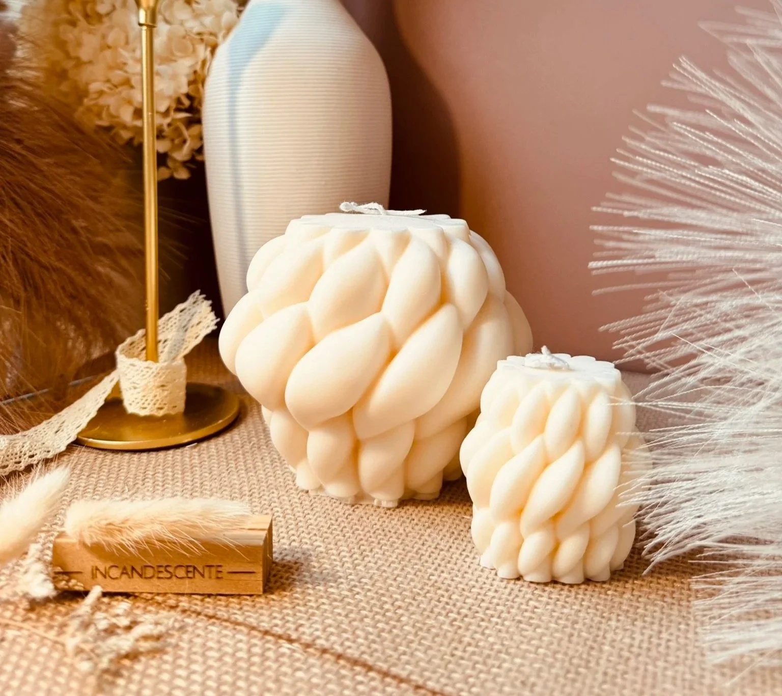 Bougie duo boule tressée en cire