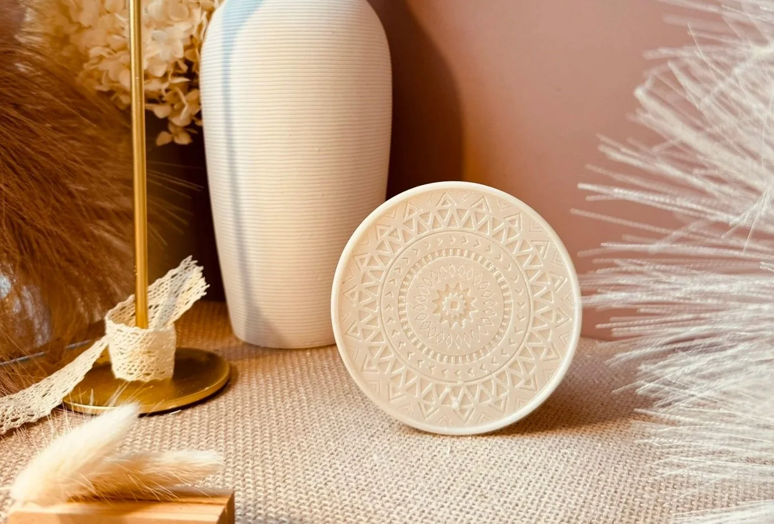 Bougie plateau mandala en cire