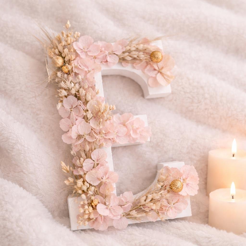 Lettre avec des fleurs de cire et préservées