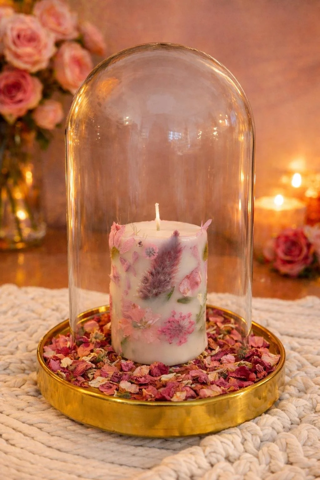 Bougie botanica avec  ses fleurs préservées