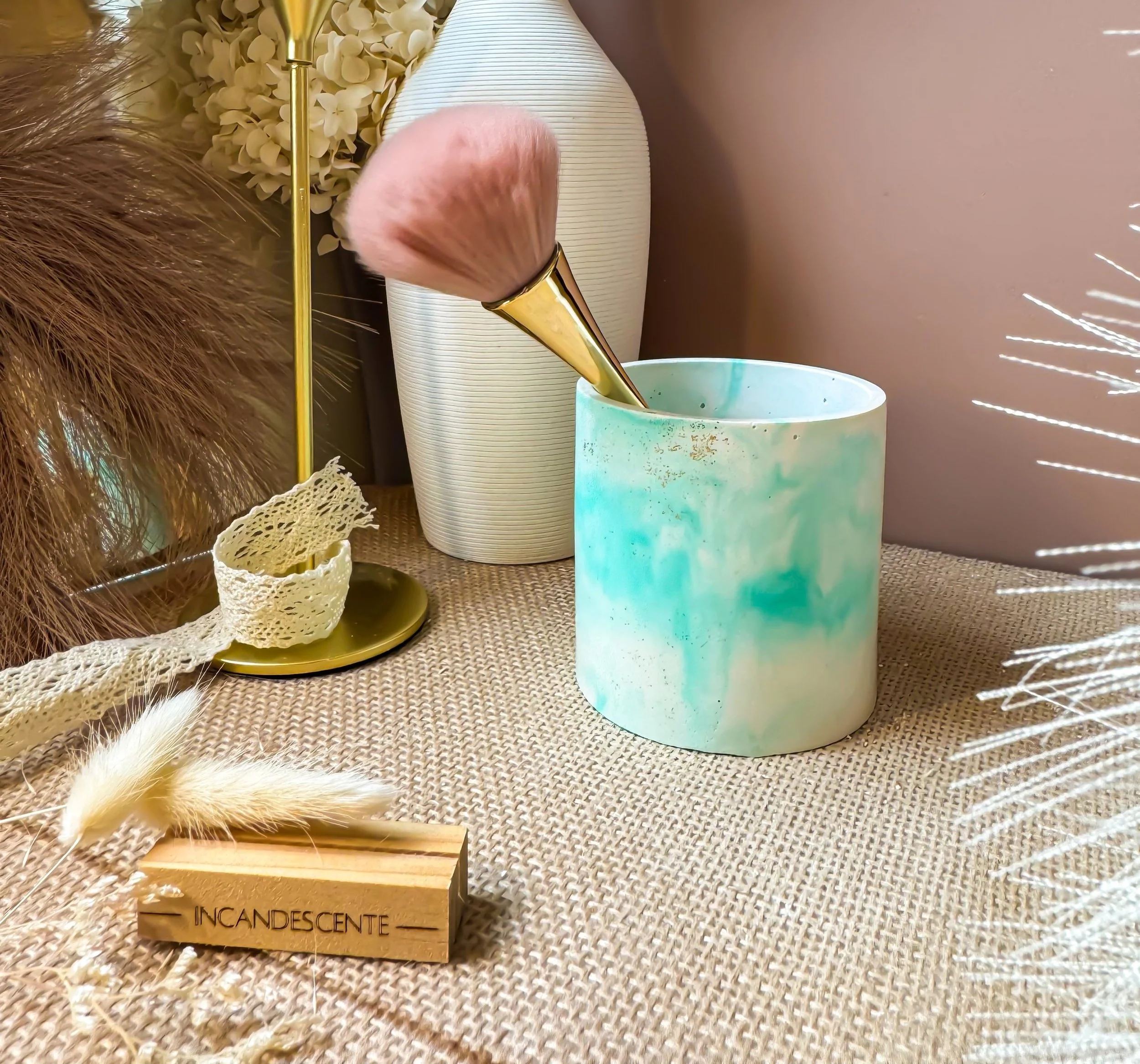 Pot haut marbré vase ou bougie en plâtre