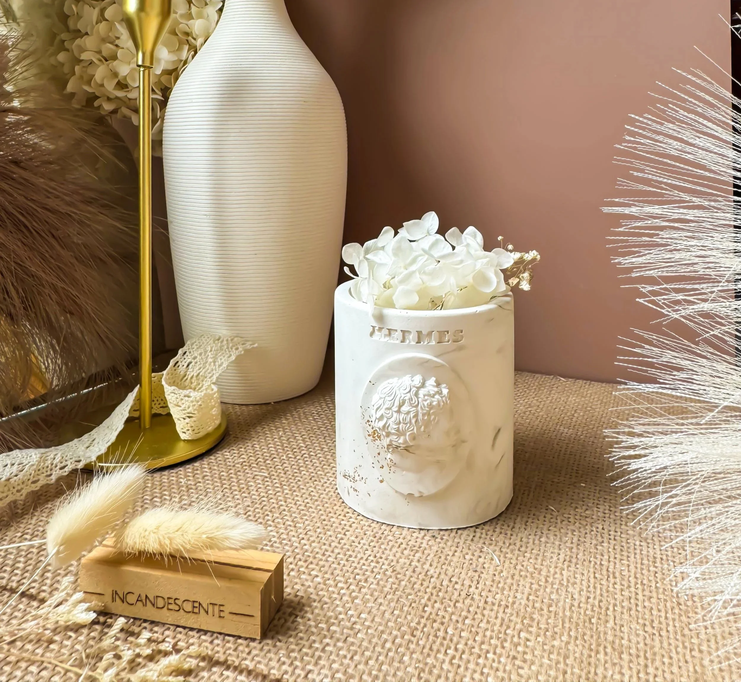 Pot/vase Hermès en plâtre