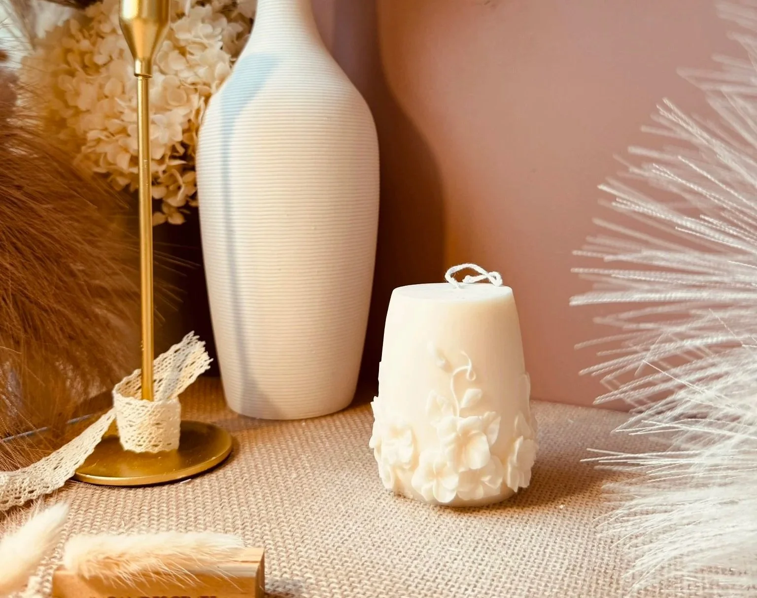 Bougie florale  en cire