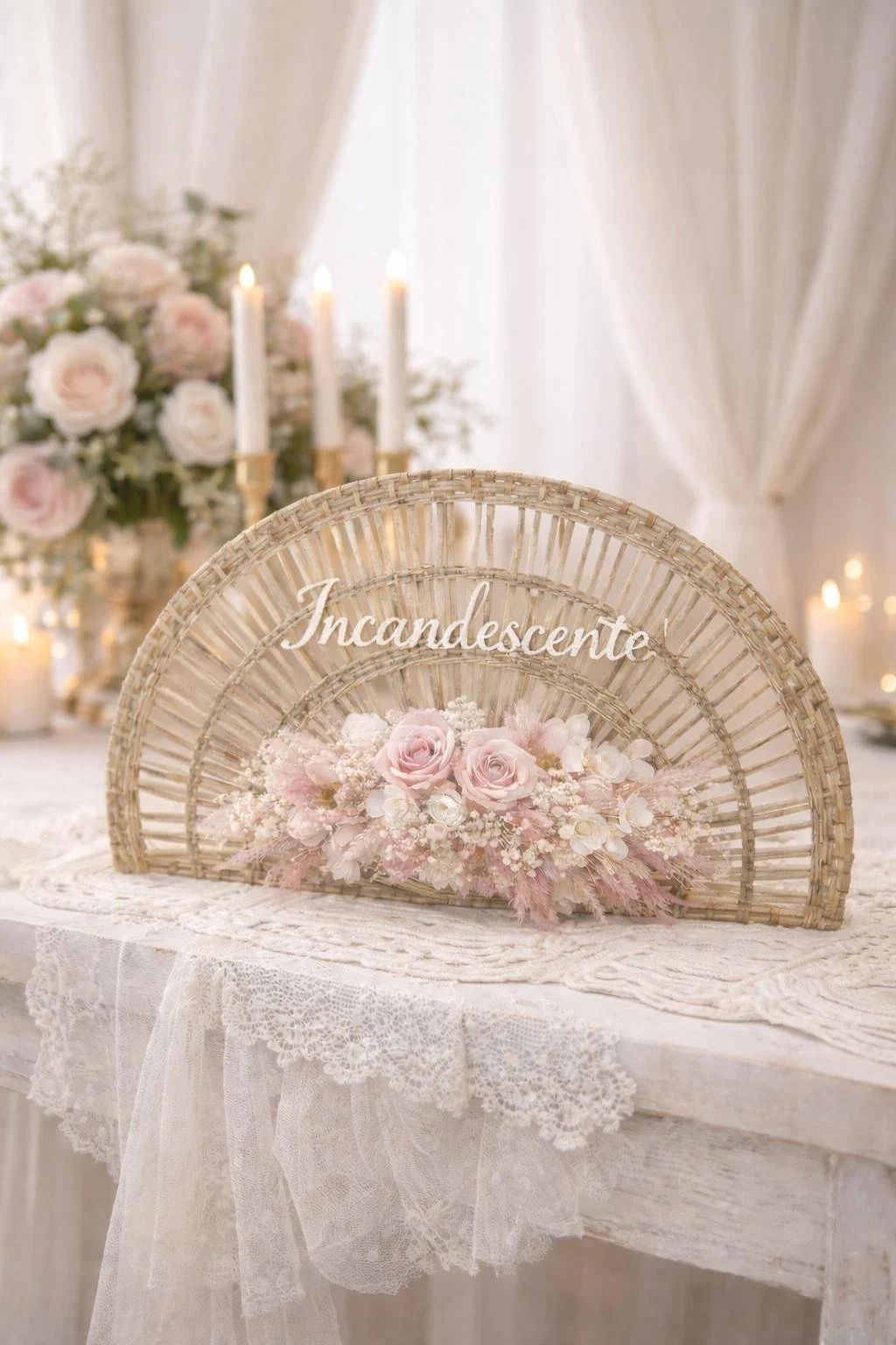 Eventaille  de fleurs de cire , de gypse et de fleurs préservées