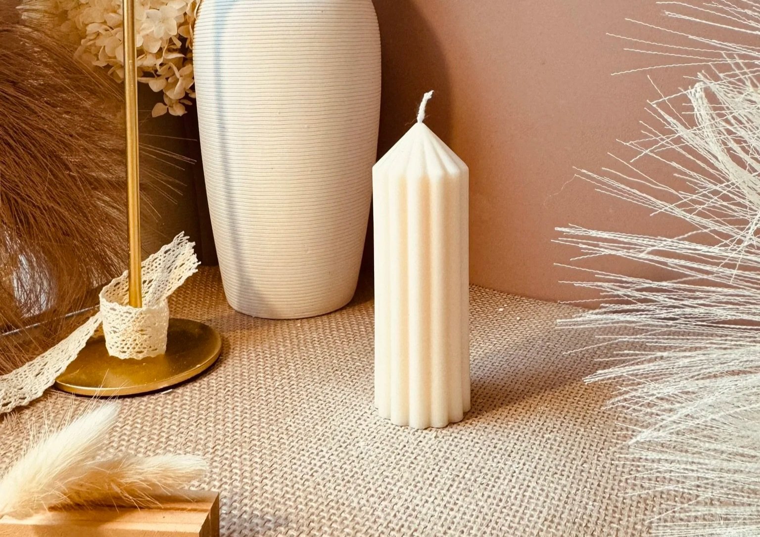 Bougie cierge rayures  en cire