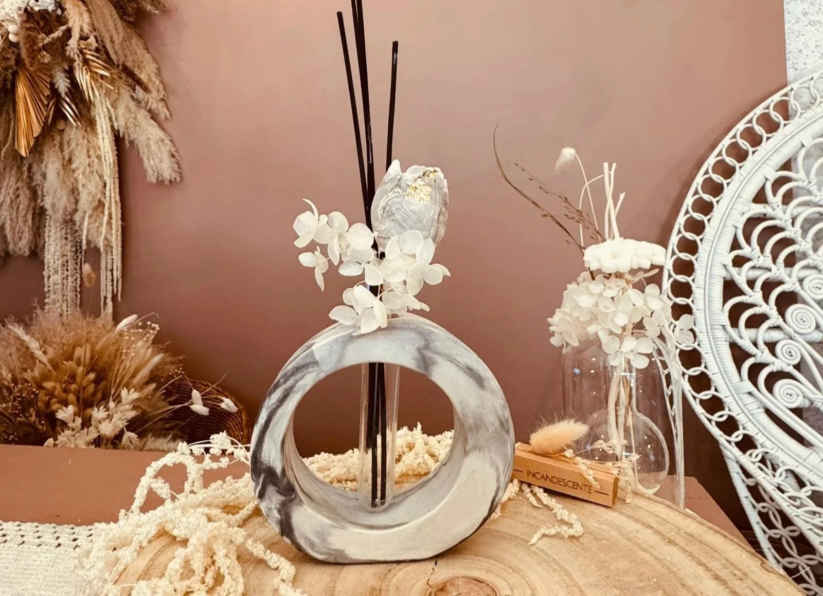 Diffuseur/bouquet parfumé en plâtre ovale & sa recharge