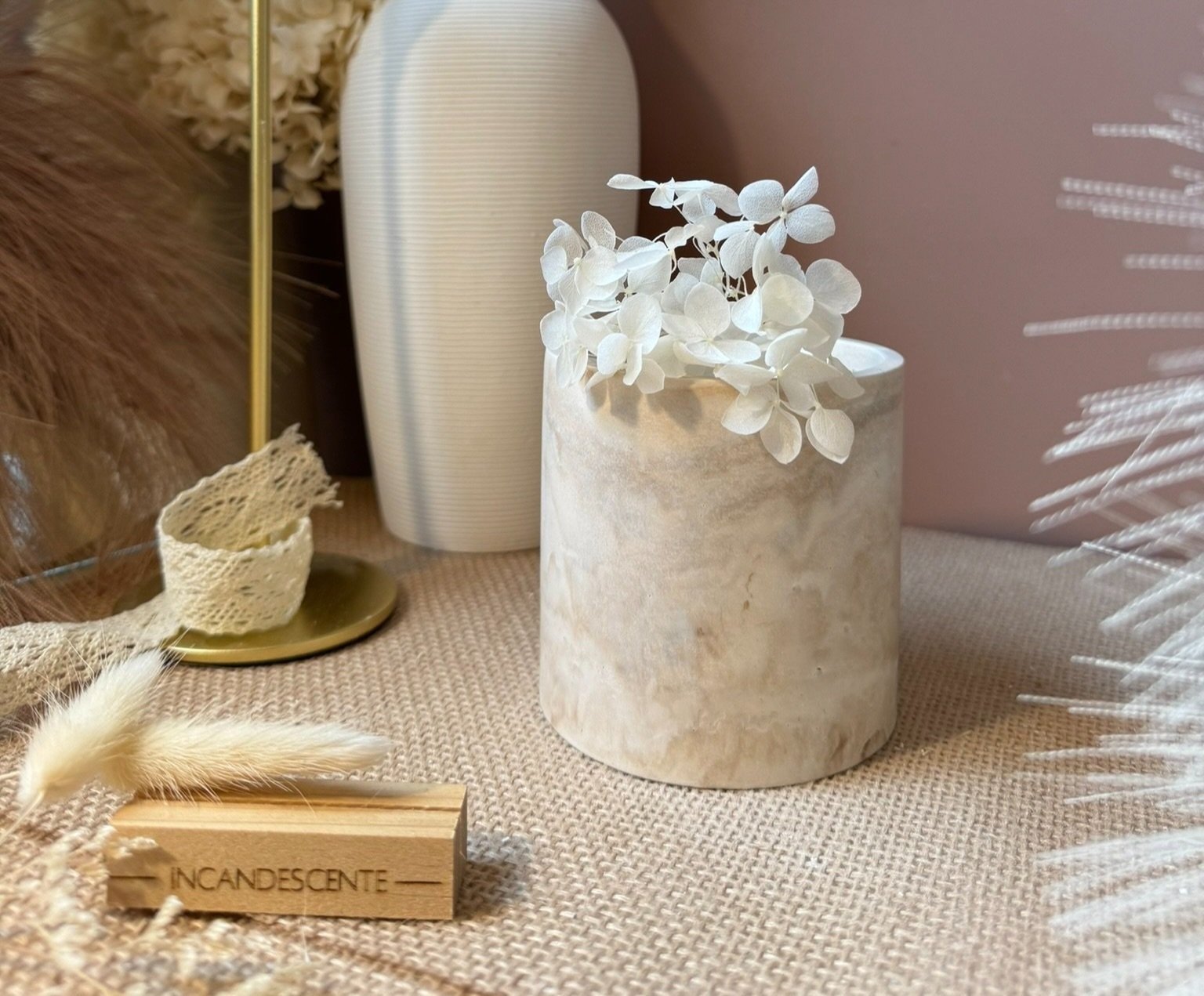 Pot/bougie marbré  en plâtre