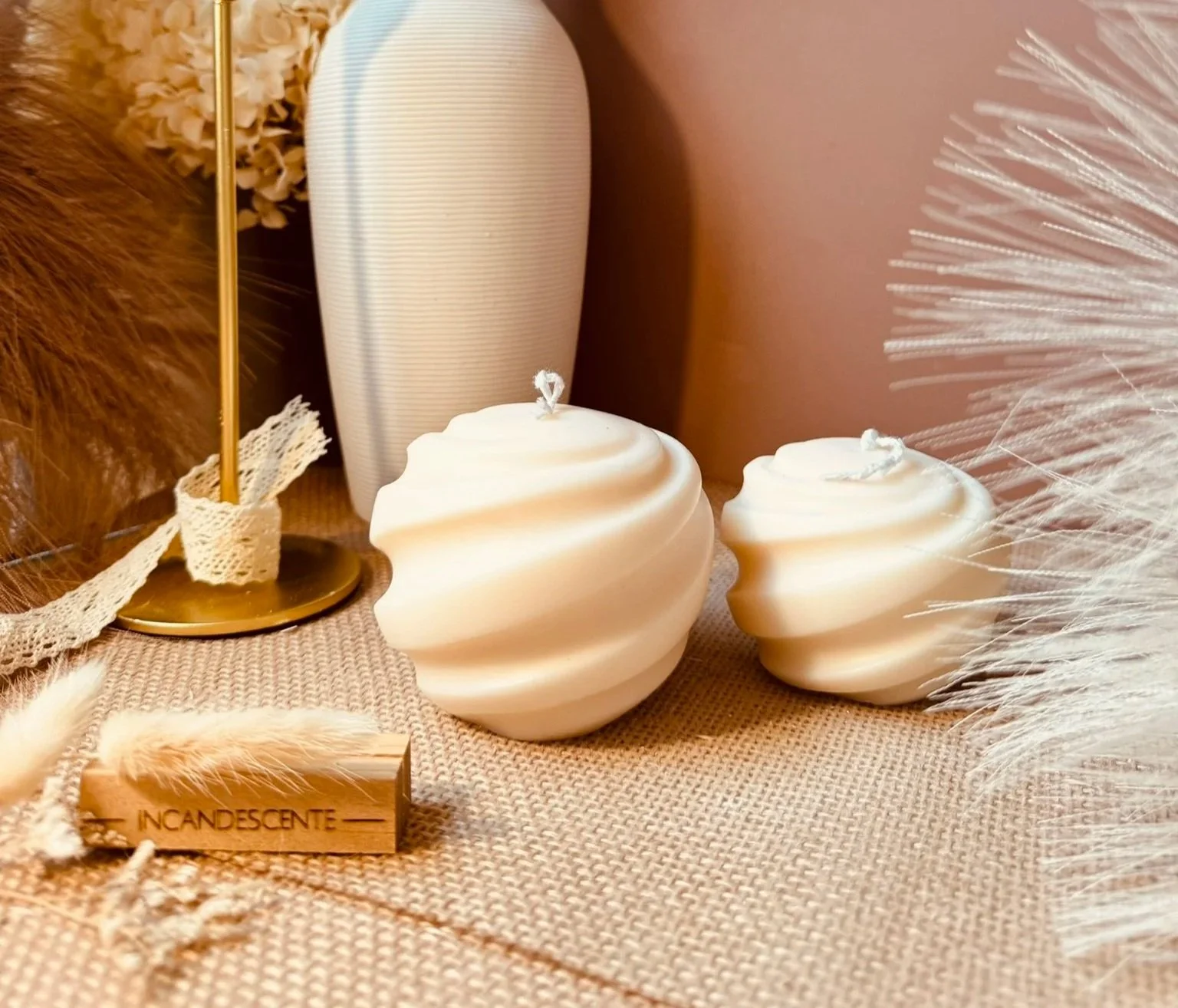Bougie duo boule torsade en cire