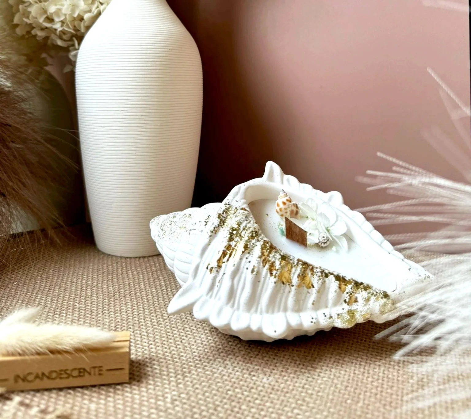 Bougie coquillage xl contenant en plâtre