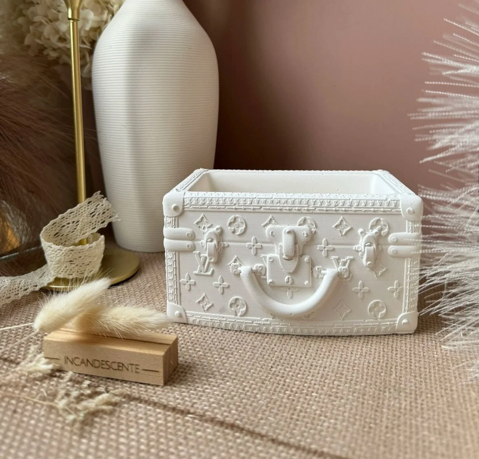 Valise Lv pot ou bougie en plâtre