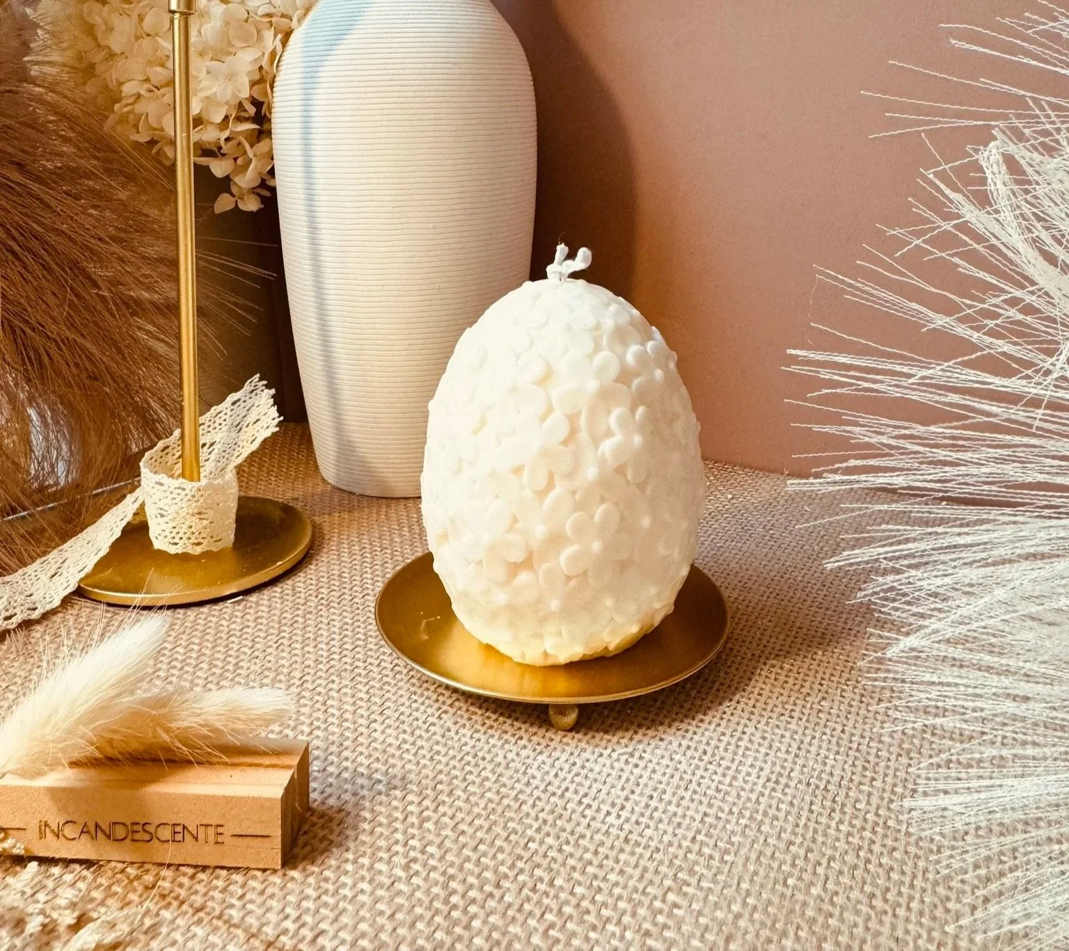 Bougie œuf fleuries  en cire