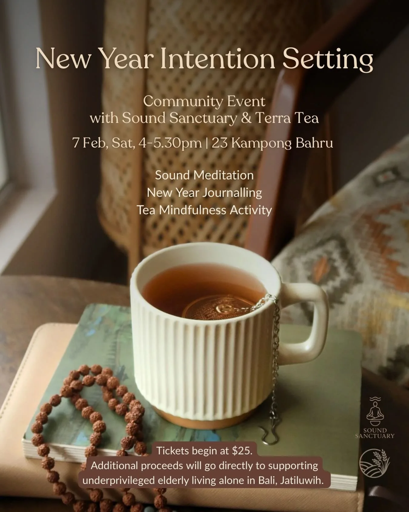 A gentle pause to ground before the Lunar New Year. 
We warmly invite you to an intentional afternoon of sound, tea, and reflection, where stillness is welcomed as self-care, and new beginnings are met with presence.

✨ Sound bath meditation to groun