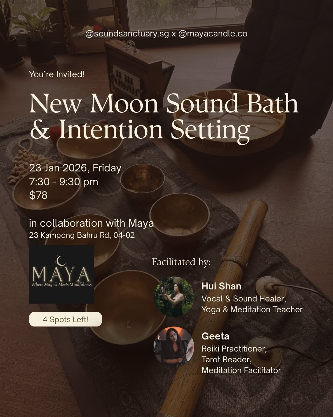 ✨ New Moon Sound Bath &amp; Intention Setting ✨
As we step into the first New Moon of 2026 in Capricorn, you&rsquo;re invited to pause, soften, and come home to yourself.

If you&rsquo;ve been feeling tense, overwhelmed, or carrying emotions that no 