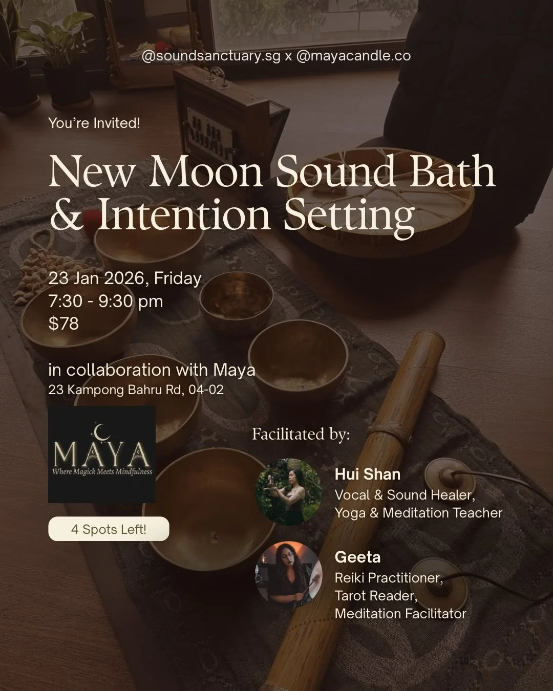 ✨ New Moon Sound Bath &amp; Intention Setting ✨
As we step into the first New Moon of 2026 in Capricorn, you&rsquo;re invited to pause, soften, and come home to yourself.

If you&rsquo;ve been feeling tense, overwhelmed, or carrying emotions that no 