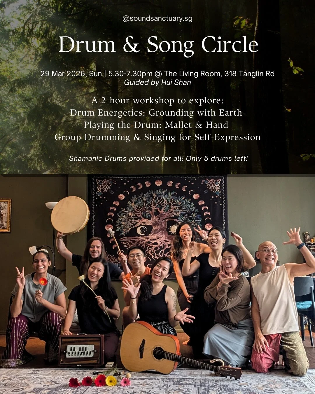 Drum, sing, and reconnect through sound &amp; community.

✨ A 2-Hour Journey into Rhythm, Voice &amp; Community

Our 6th music circle, this Drum &amp; Song Circle is an invitation to slow down, ground deeply, and reconnect with the healing power of s