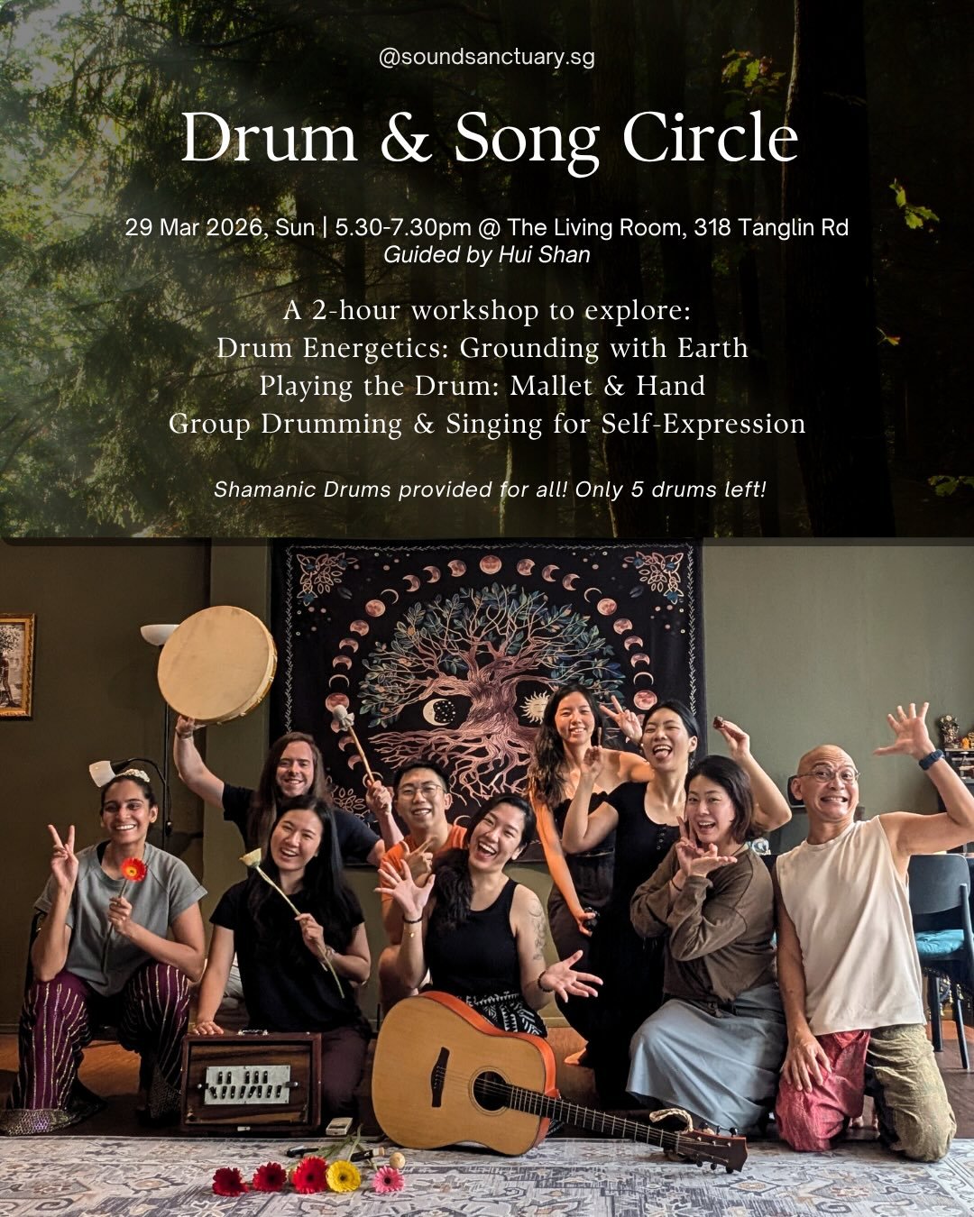 Drum, sing, and reconnect through sound &amp; community.

✨ A 2-Hour Journey into Rhythm, Voice &amp; Community

Our 6th music circle, this Drum &amp; Song Circle is an invitation to slow down, ground deeply, and reconnect with the healing power of s