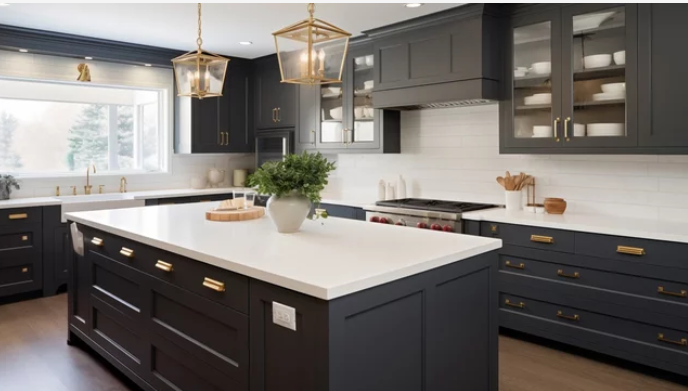 Modern kitchen with dark cabinets and paint color that goes with gray for a sleek, elegant design