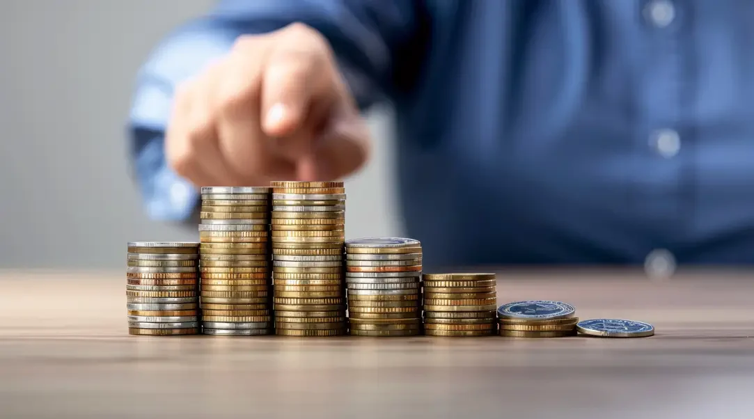 A man pointing at the stack of coins - Stephen Radl Painting