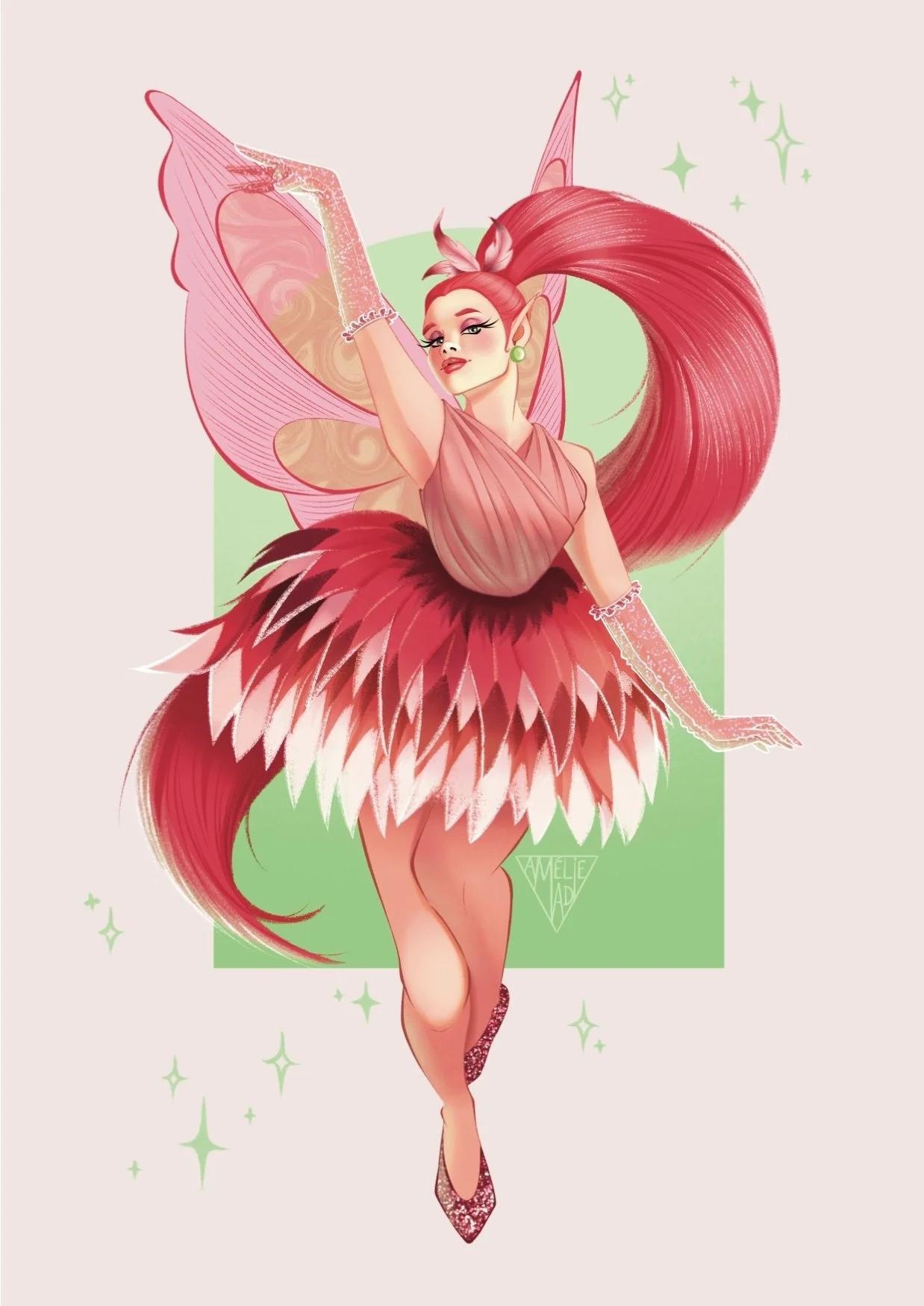 Une fée dont le design est inspiré par les flamants roses.