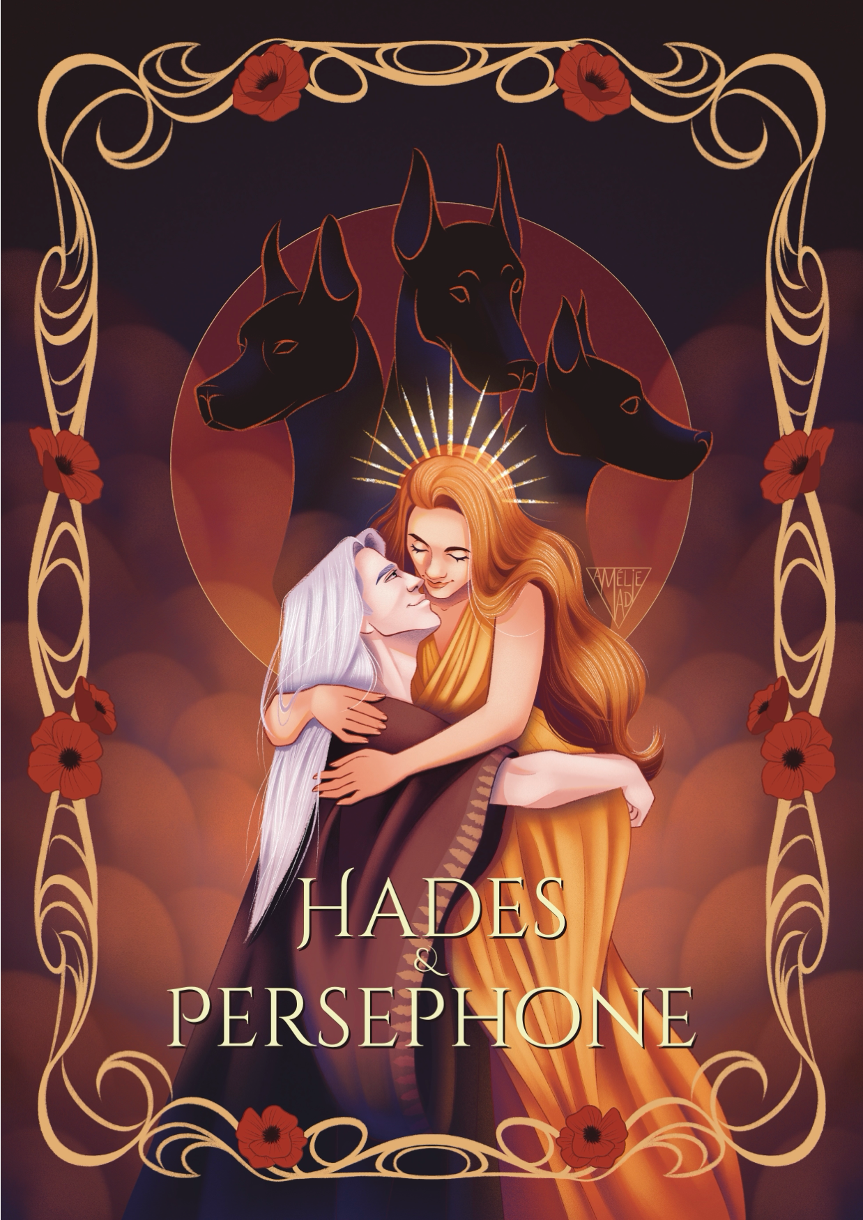 Illustration d'Hadès et Perséphone façon couverture de roman
