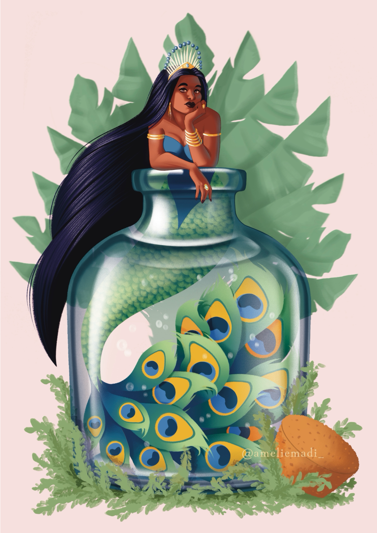 A mermaid inspired by peacock design