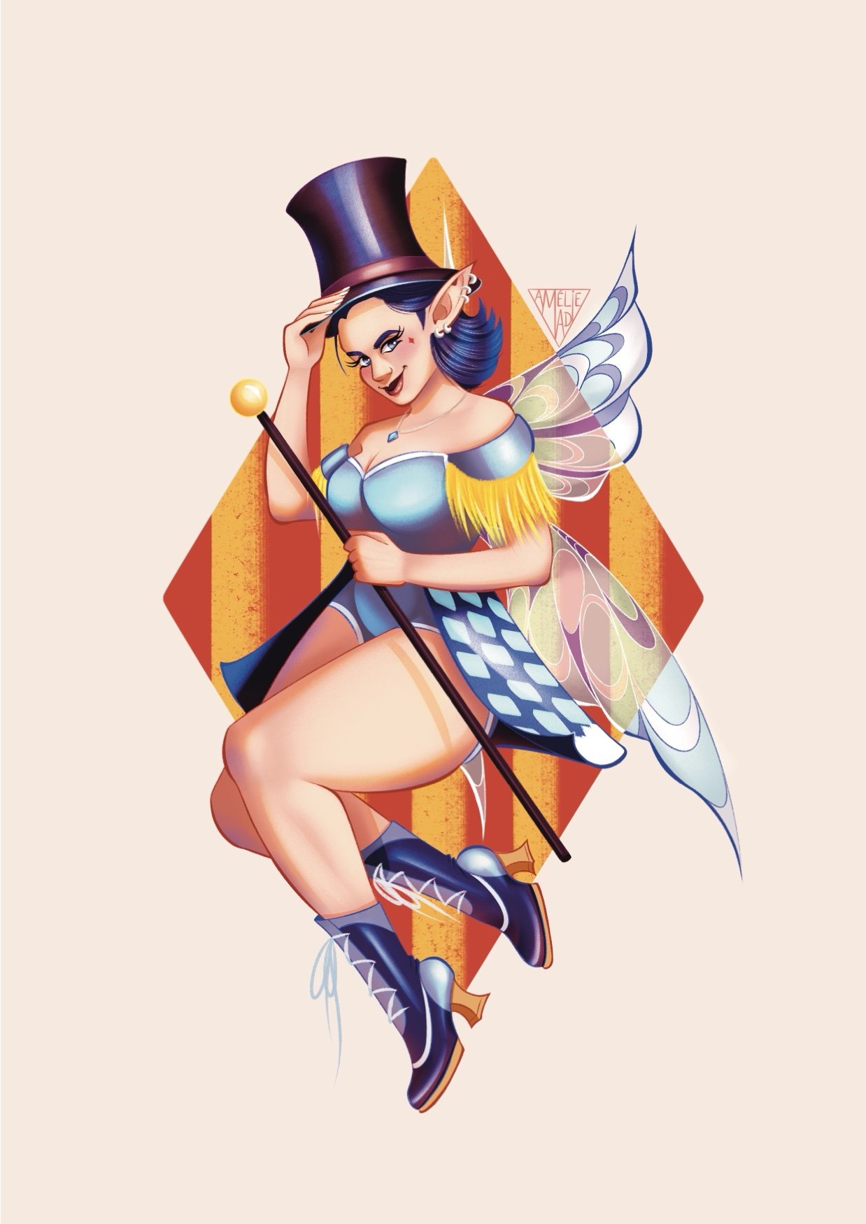 A Ringmaster fairy inspired by blue jay