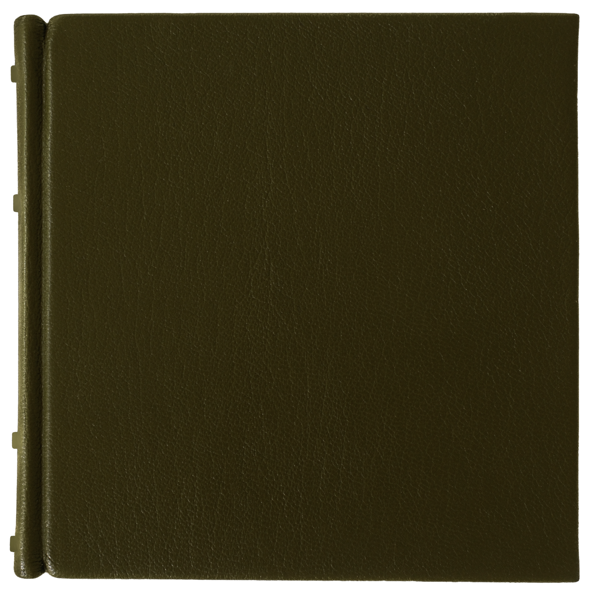 Open dark green binder or folder with textured cover.