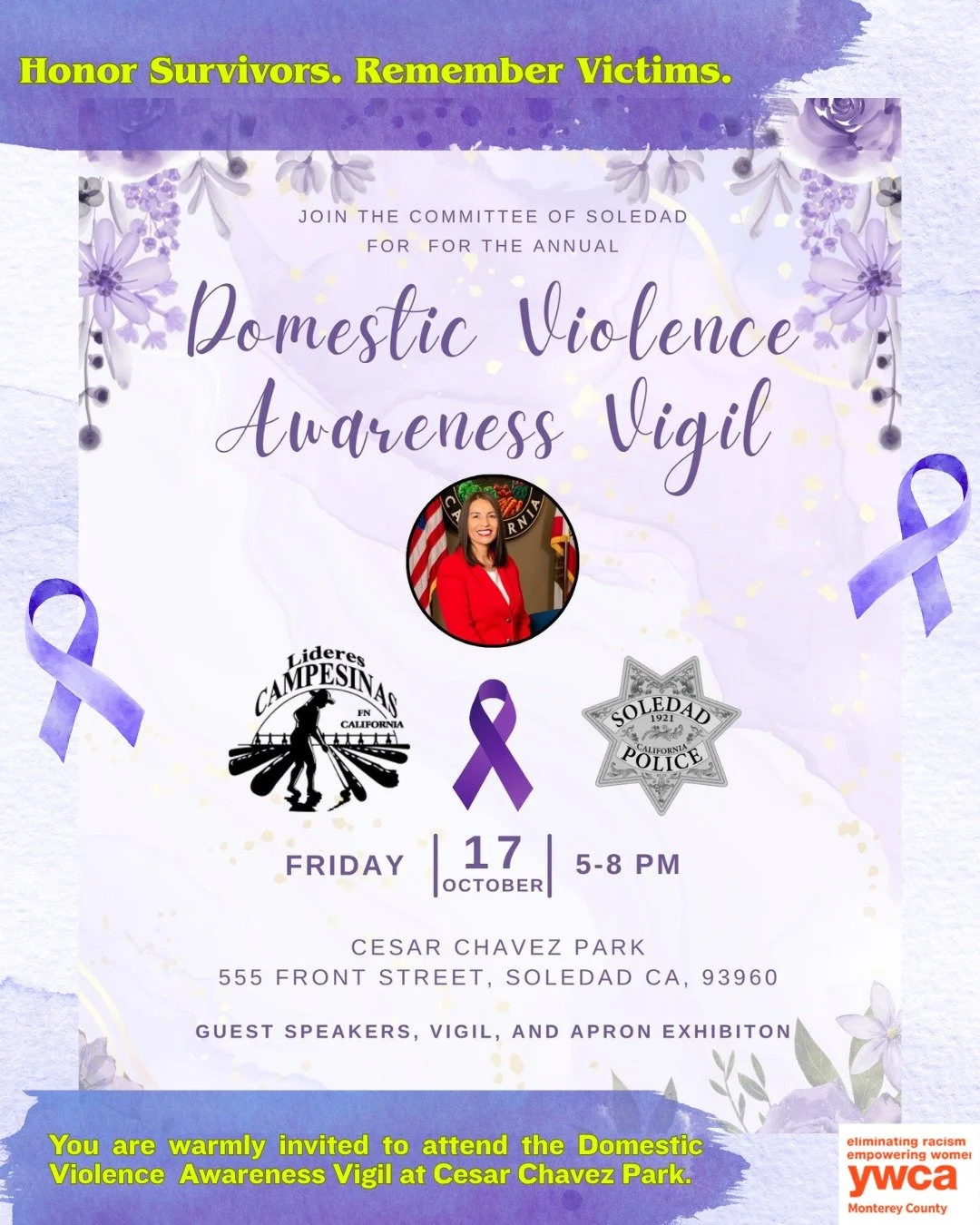 🕯️ Join Us for the Domestic Violence Vigil 🕯️
This Friday, October 17th, we invite you to honor survivors and remember victims of domestic violence. Together, we will not forget those we have lost and stand in solidarity with survivors.
📅 Date: O