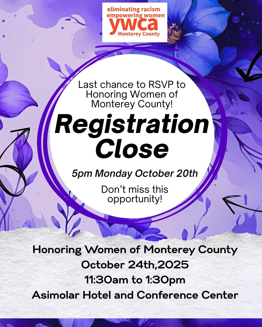💜✨ Last chance alert! 🚨 Registration for our Annual Luncheon Honoring Women of Monterey County closes TODAY at 5 PM! ⏰ Don’t miss out on this incredible opportunity to celebrate the strength and resilience of women in our community while supp