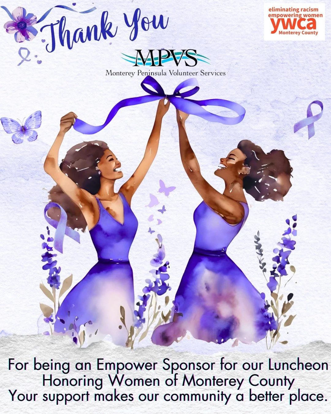 💜✨ A heartfelt THANK YOU to Monterey Peninsula Volunteer Services for sponsoring our Annual Luncheon! 🎉 Your incredible support empowers us to continue our vital work in supporting survivors of domestic violence. Together, we are building a brighte