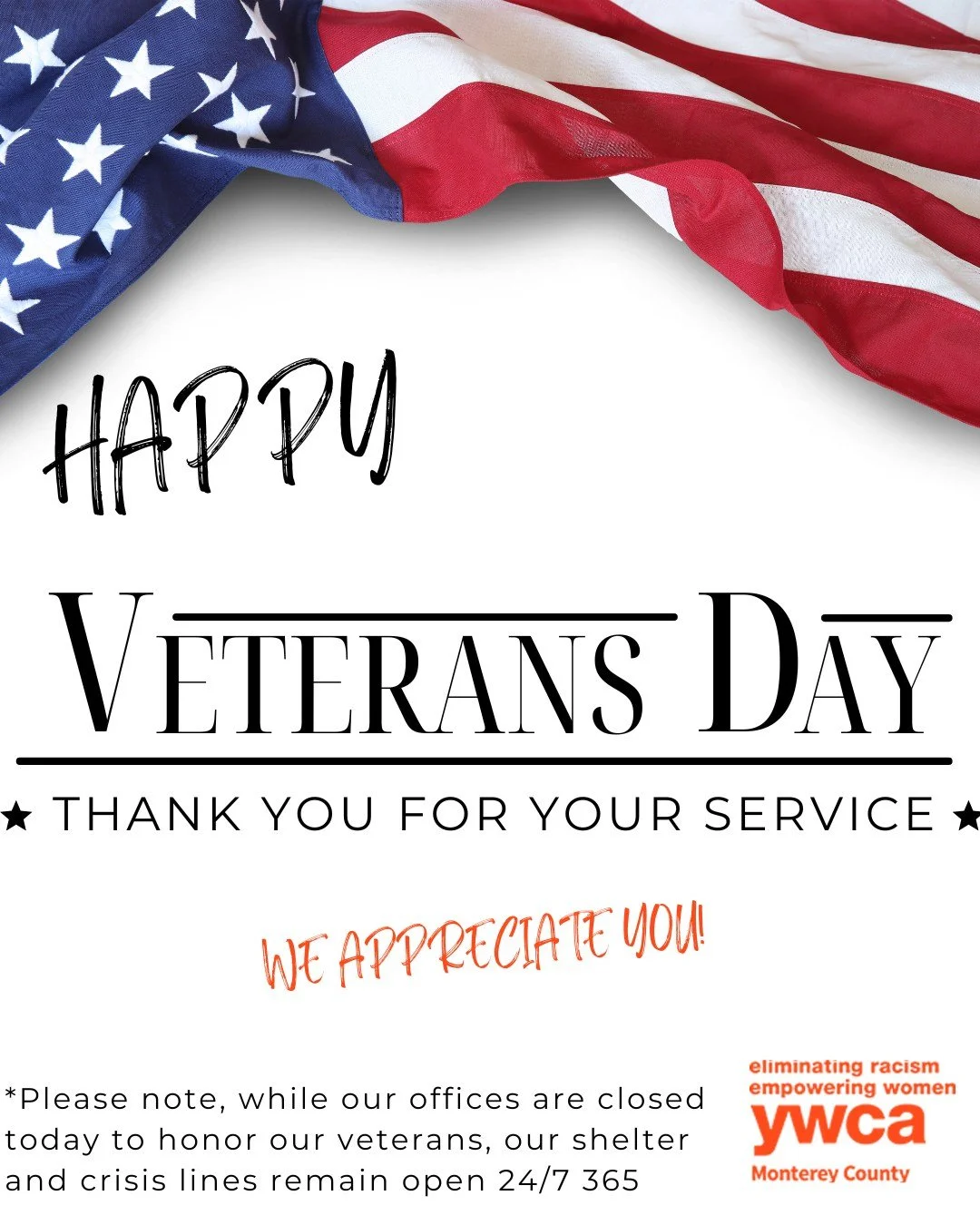 💜✨ This Veterans Day, we honor and thank all those who have served our country. Your bravery and sacrifice inspires us.  In recognition of this important day, our office will be closed, but please remember that our crisis line and Domestic Violence 