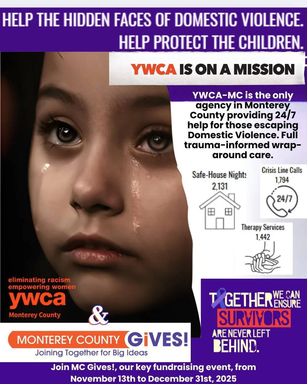 🎉✨ We&rsquo;re kicking off our MC Gives campaign TODAY! This holiday season, make a difference for those affected by domestic violence. Join MC Gives!, our key fundraising event, from November 13th to December 31st, 2025. YWCA Monterey County is pro