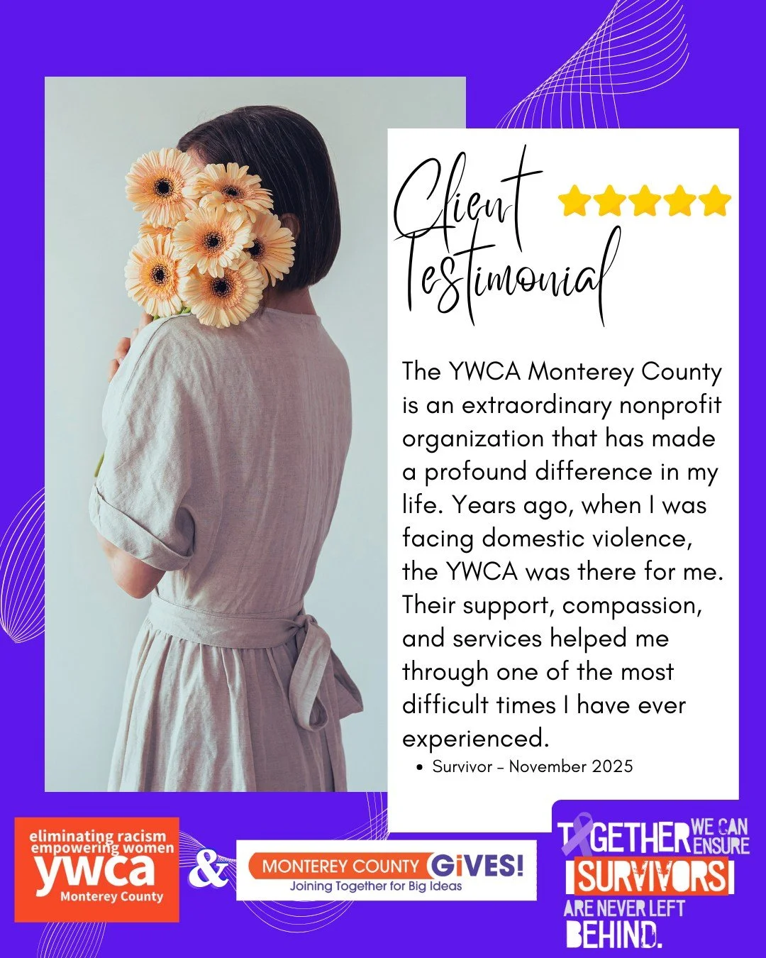 💜✨ Client Testimonial Spotlight! 🌟 We feel so honored to work with those who are taking back their power and reclaiming their lives. Your contributions make stories like this possible! As we approach the end of the year, remember that every donatio
