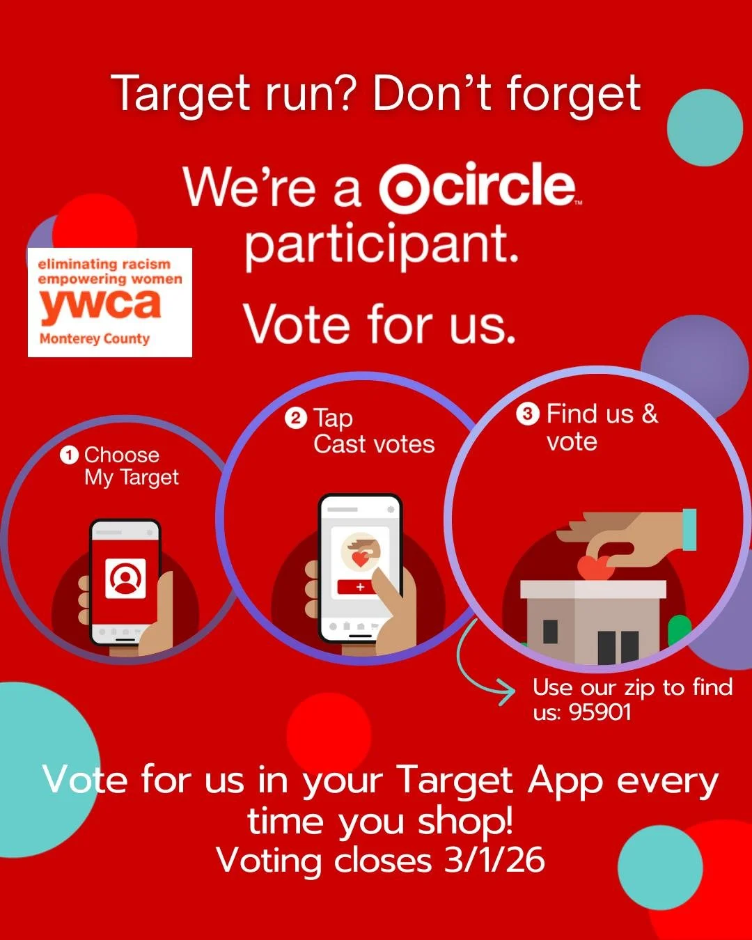 💜✨ Did you know that your everyday shopping can make a difference? Next time you're at Target picking up household essentials, remember to take a moment to support YWCA Monterey County! 🛒

After you check out, don't forget to hop into the Target ap