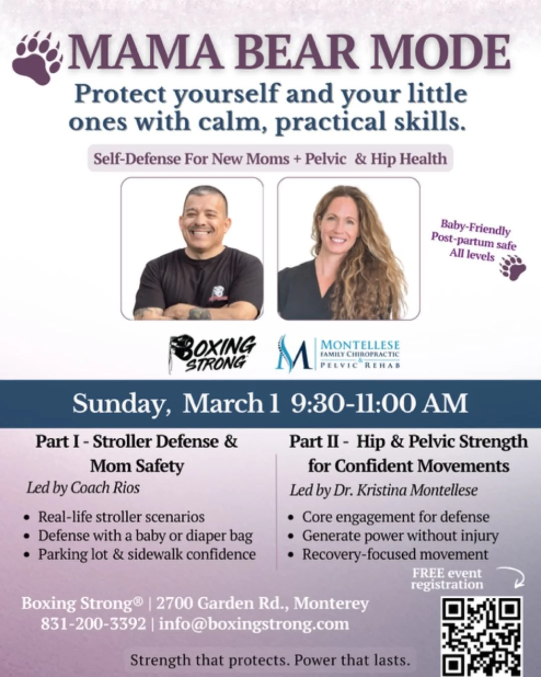 💪 It's time to engage Mama Bear Mode this sunday with  Boxing Strong's  Mama Bear Mode Self-Defense Class @boxingstrongmontereyhollister ! 🥊 Empower yourself with essential self-defense skills in a supportive environment! This class is designed for