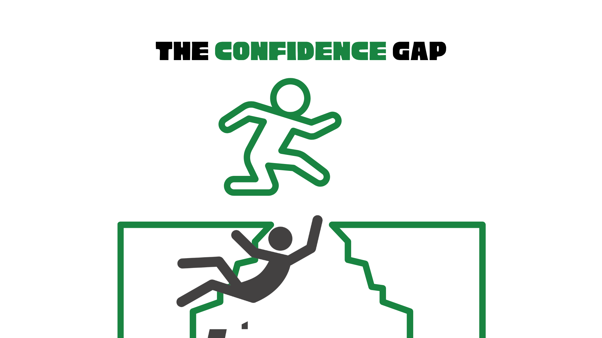 Illustration showing a confident figure jumping above and a person falling below.