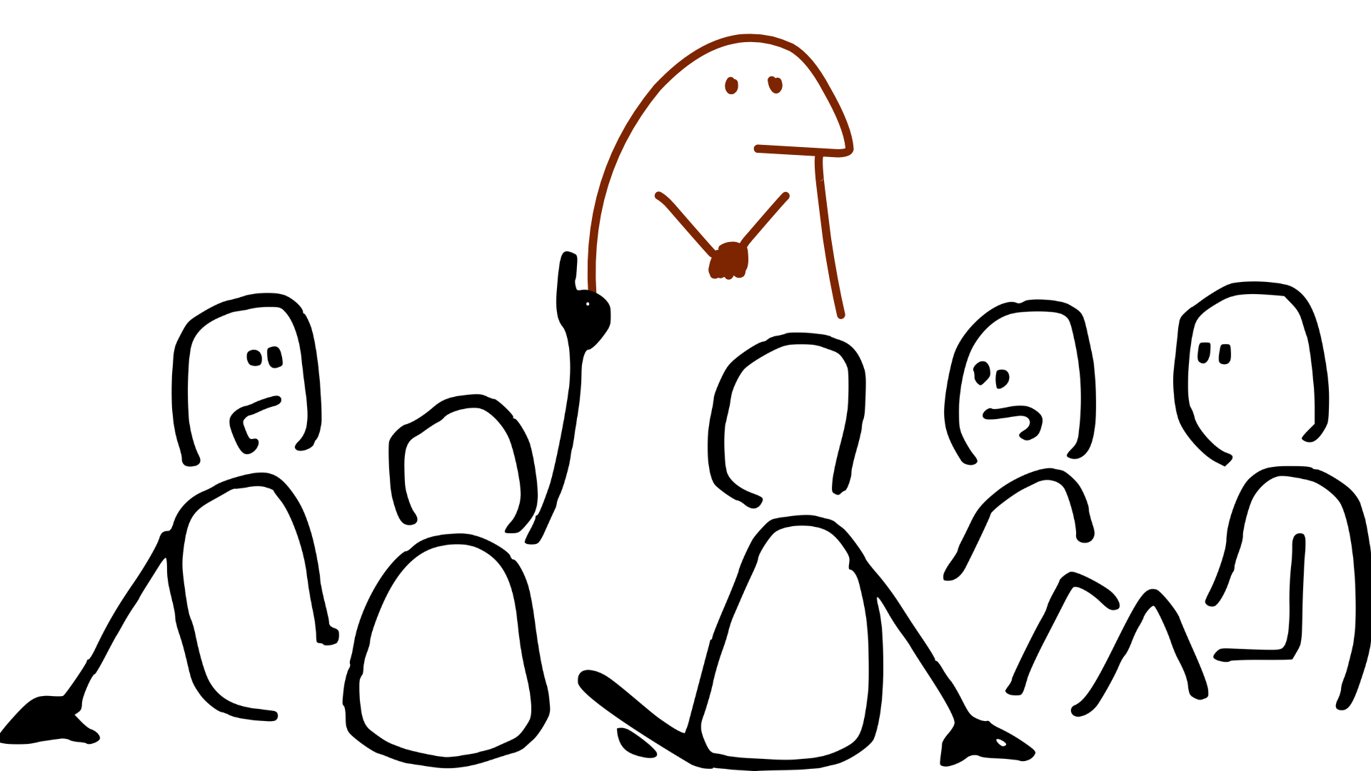 Illustration of a figure looking isolated amongst peers who all look alike