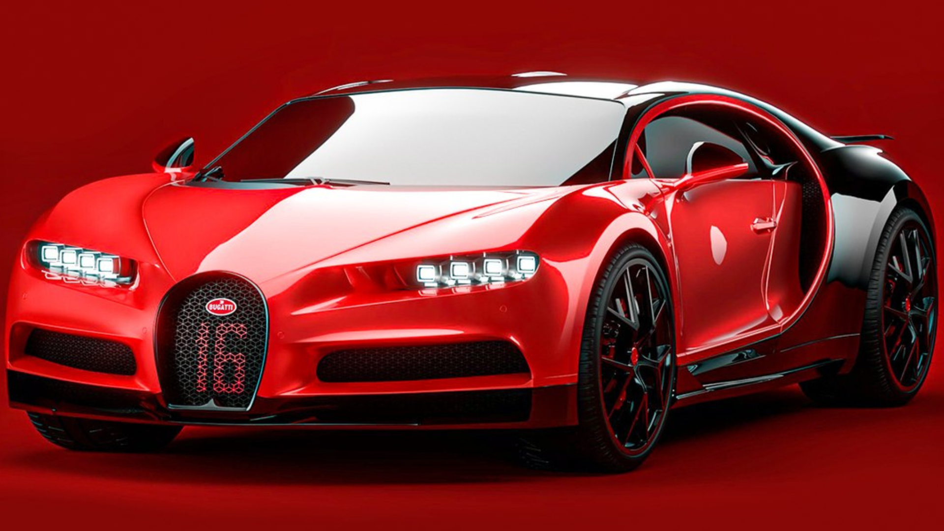 A glossy red-and-black high-performance sports car