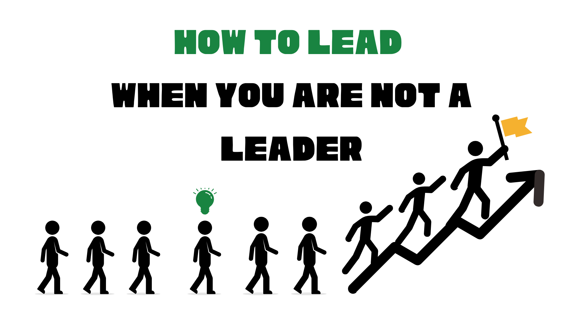 Perople walking following a leader with someone in the middle having an idea