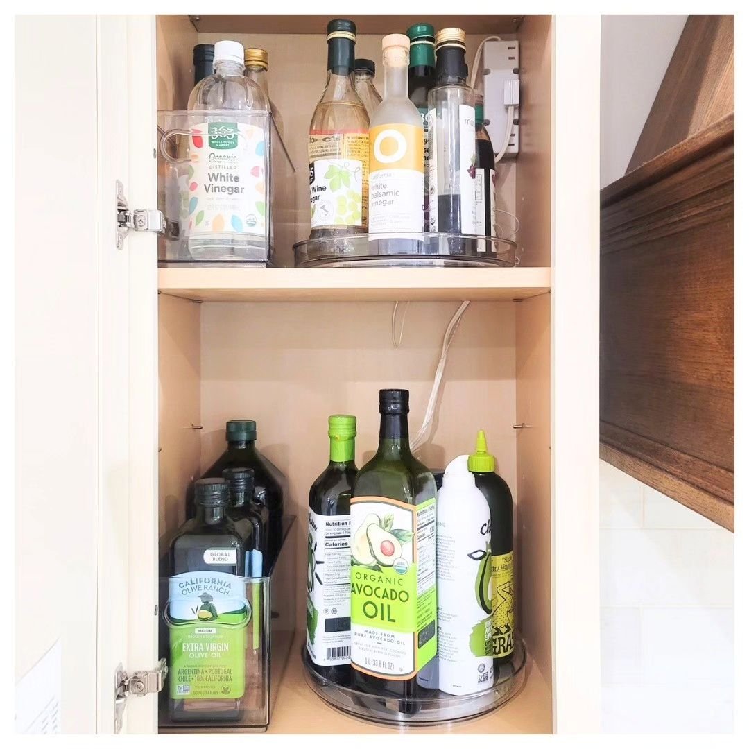 We love using turntables for oils and vinegars! ✨️

We made the most of this space by adding narrow bins to the side of each lazy susan! ✨️

Shop these products through my LTK, linked in my bio! ⬆️

#organizedkitchen #kitchenorganization #pantryorgan