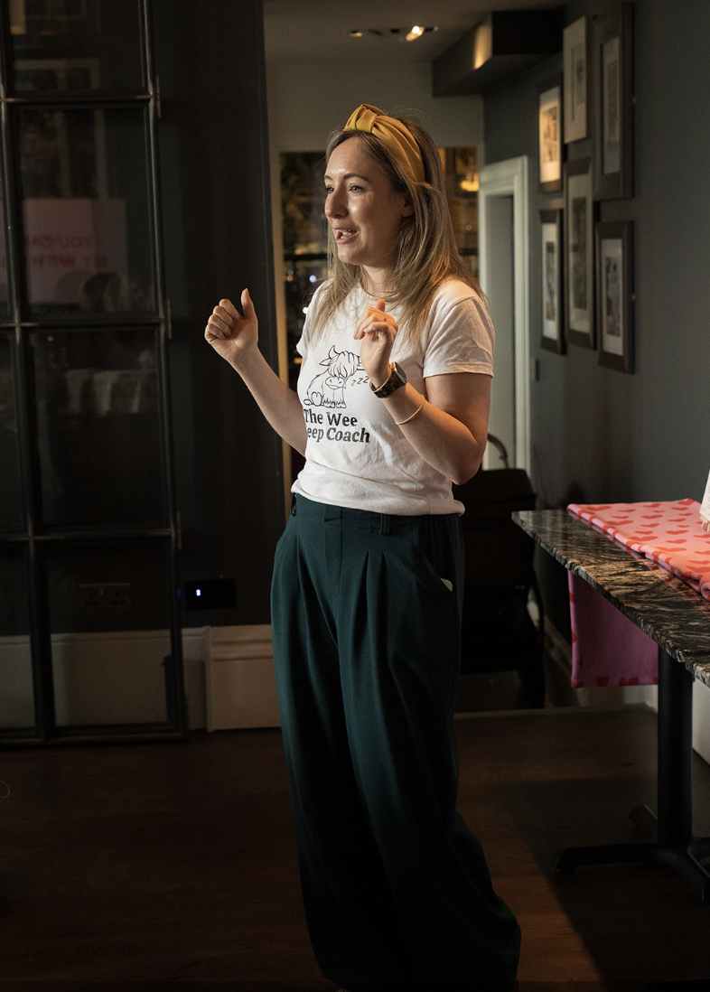 Harriet The Wee Sleep Coach talks to a room of toddler parents about the challenges of toddler sleep