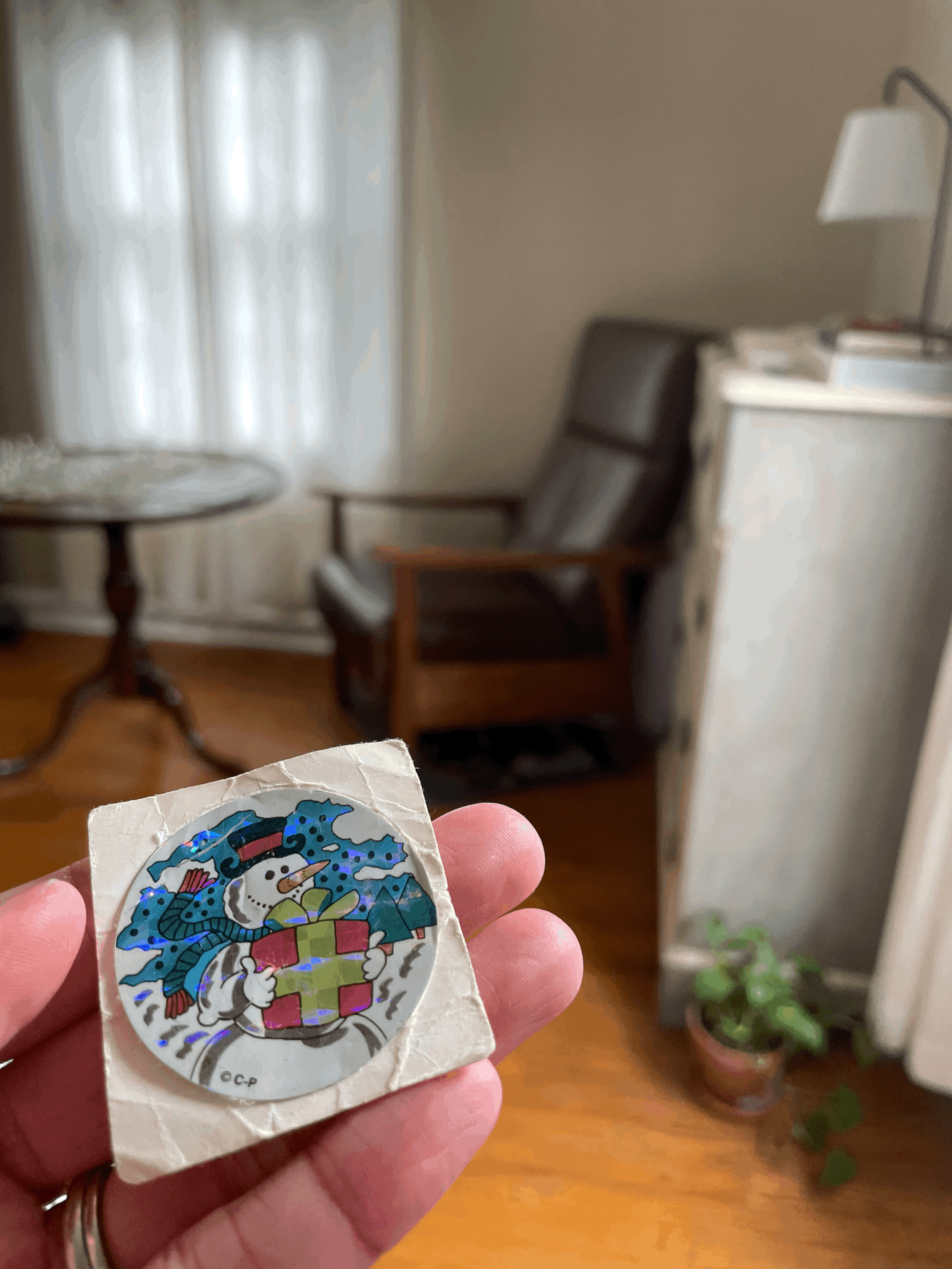 A little sticker that says, “Thinking of You.”