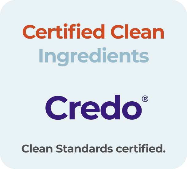 Image of a certification badge with the text 'Certified Clean Ingredients Credo' and 'Clean Standards certified'.