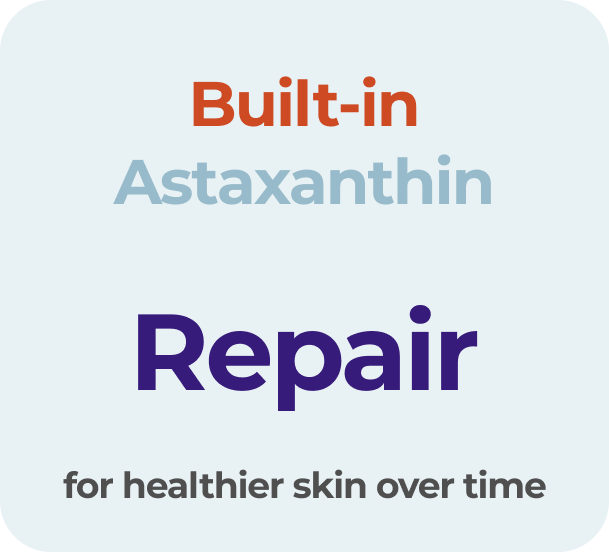 Product packaging for a skin repair cream with built-in astaxanthin, promoting healthier skin over time.