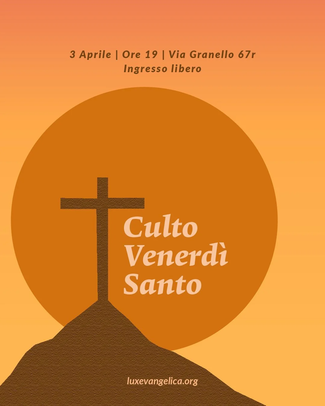 Come ogni anno vogliamo cogliere l&rsquo;occasione del Venerd&igrave; Santo per celebrare la morte del Signore Ges&ugrave;, ricordando che quel venerd&igrave;, circa 2000 anni fa, il suo corpo e il suo sangue furono dati per la salvezza del suo popol