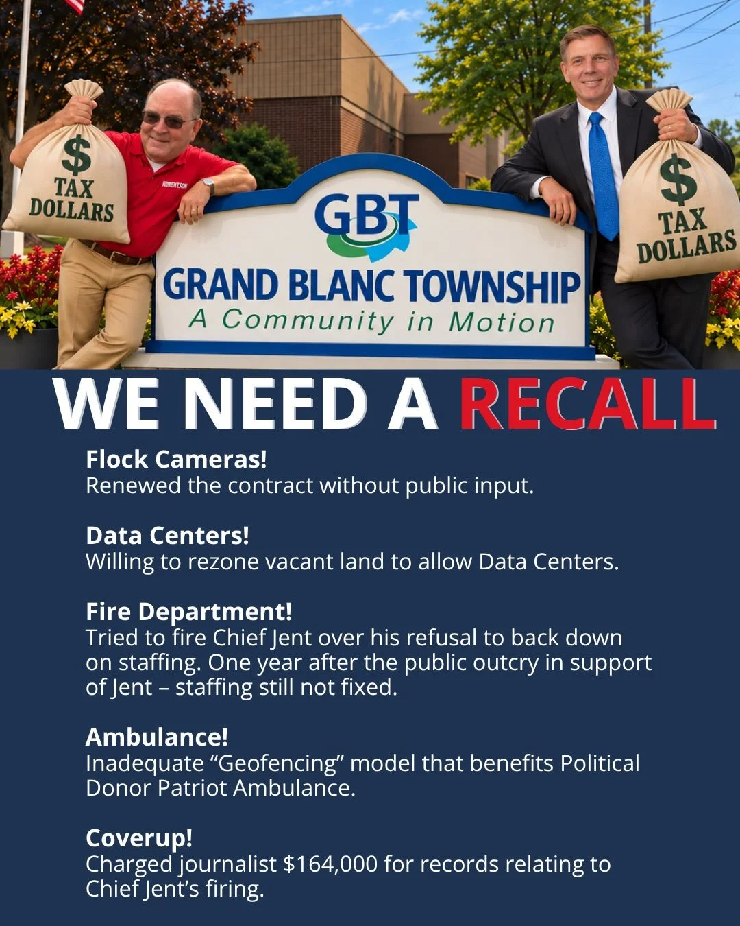 Grand Blanc Township Recall ‼️
Sign the petitions. 

#grandblancpolitics #gbrecall #grandblancmi
Scott Bennett recall
Dave Robertson recall
Flockgrandblanctownship
Datacentersgrandblanctownship
Ambulancecontract